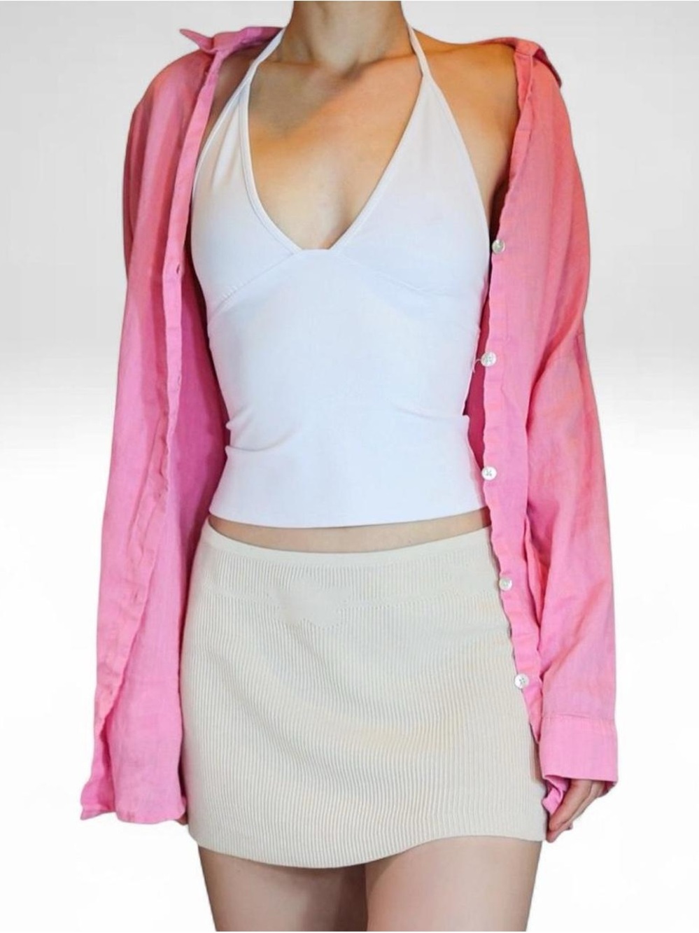 L*SPACE Pink Linen Oversized Button Down Rio Tunic M/L Beach Cover Up